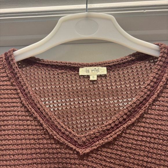 La Miel Dusty Rose Waffle Knit Long Sleeve Shirt - Picture 4 of 7